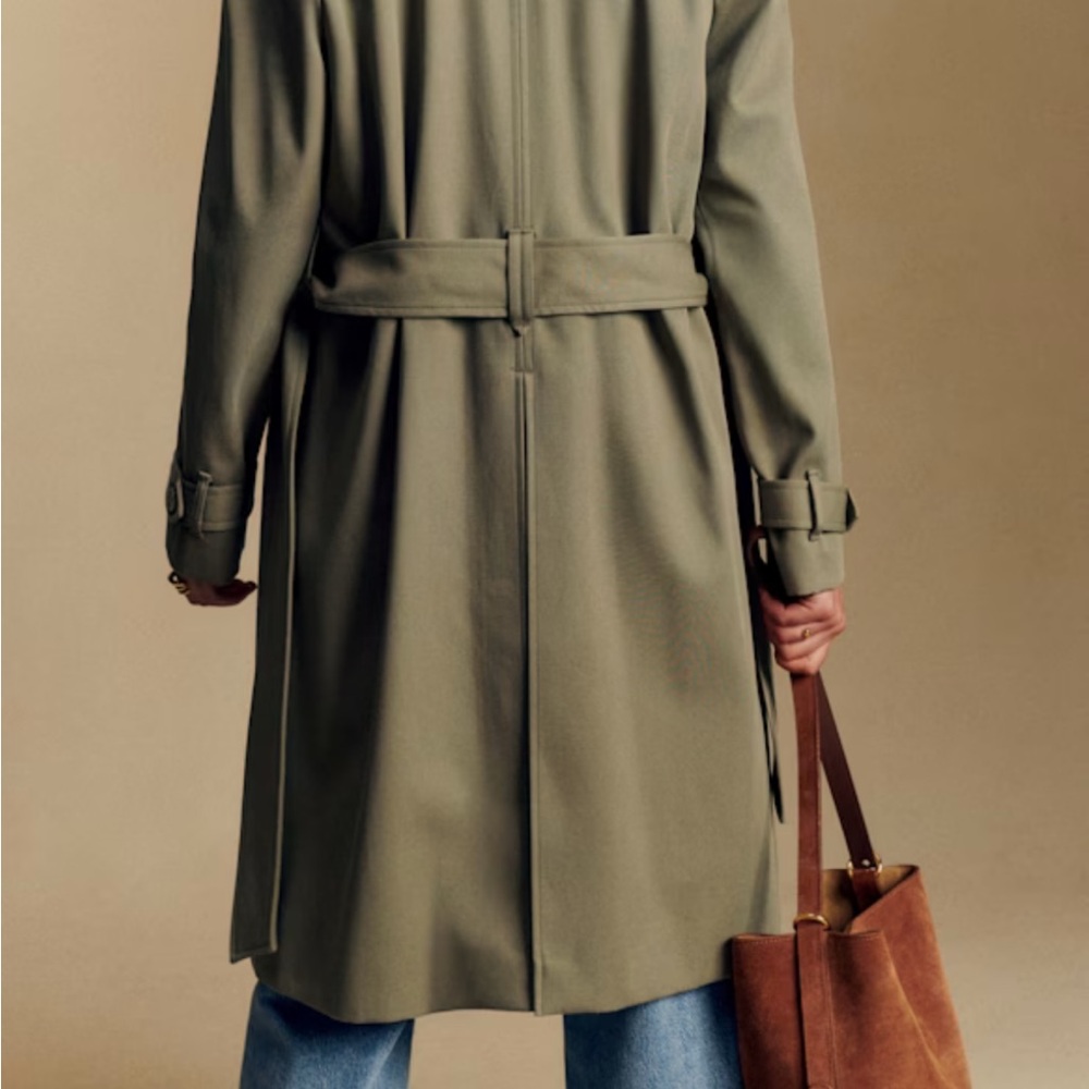 Sezane Scott Olive Trench Coat with Belt - Picture 3 of 8